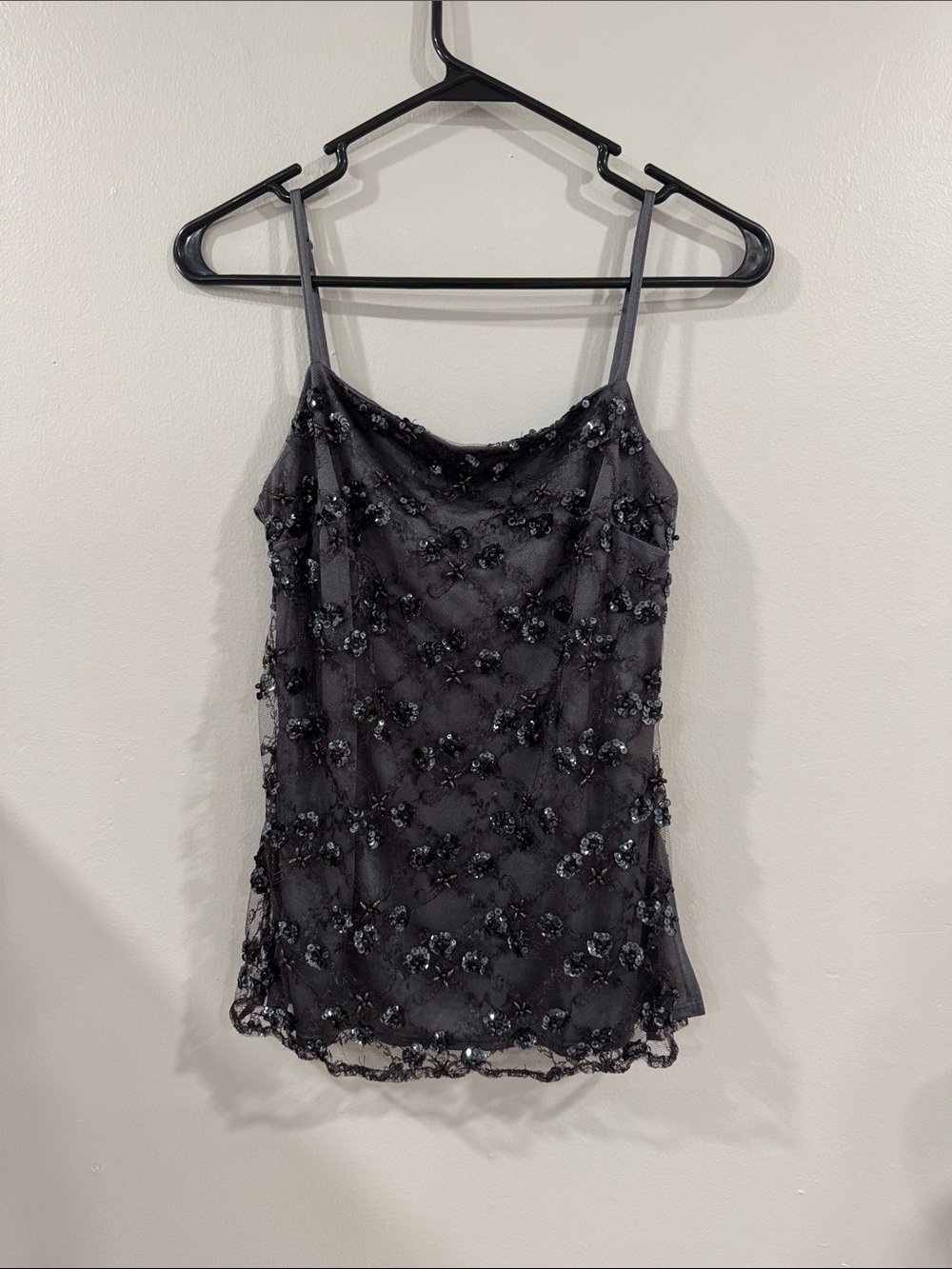 Bebe vintage Y2K beaded sequins mesh gray camisole top